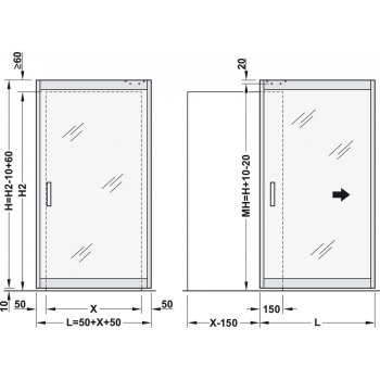 System Magic2 Frame do drzwi szklanych Szer.1100mm Srebrny